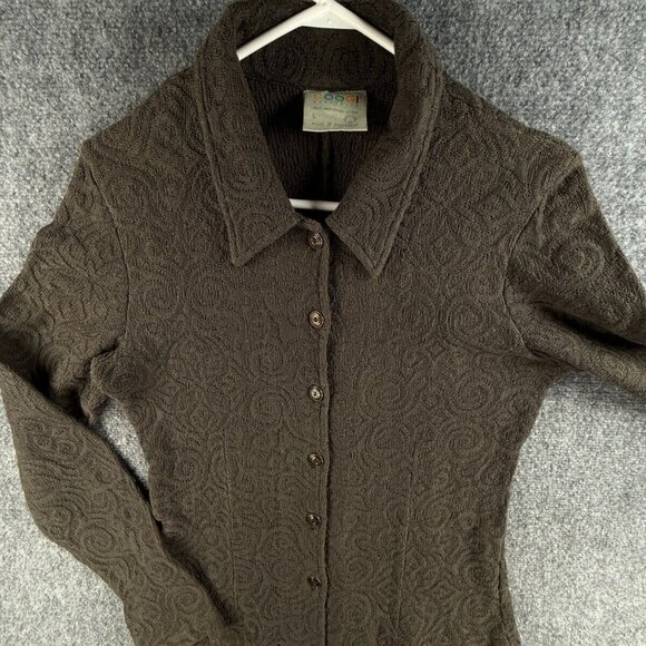 COOGI Women Cardigan Sweater Collared Swirl Knit Large Cotton Australia Stretch - Picture 1 of 16